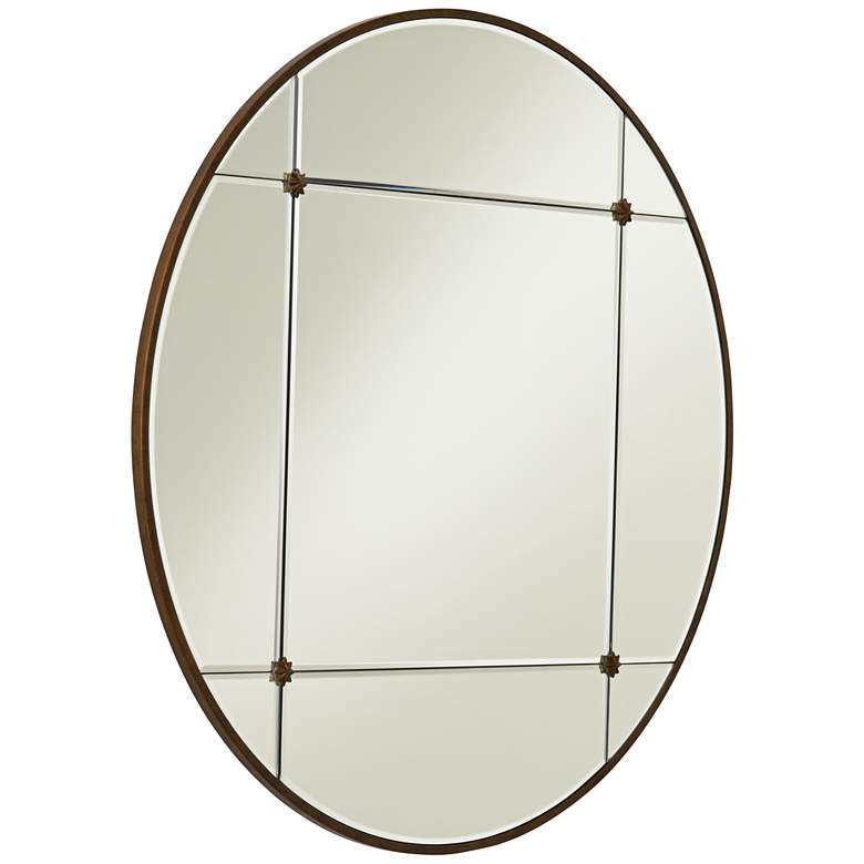 Drucilla Antique Light Brown 32&quot; Round Framed Wall Mirror more views