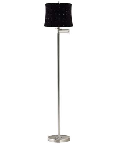 Druckman 60 1/2"H Brushed Nickel with Black Shade Swing Arm Floor Lamp