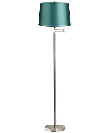 Druckman 60 1/2"H Brushed Nickel with Teal Shade Swing Arm Floor Lamp