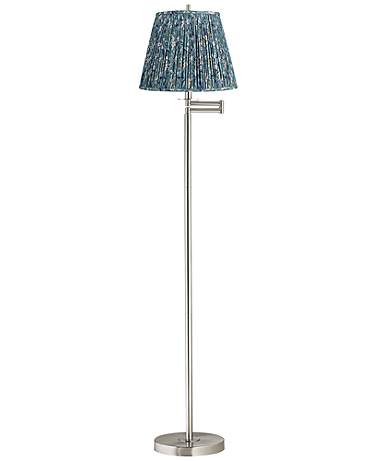 Druckman 60 1/2"H Nickel Swing Arm Floor Lamp with Misha Blue Shade