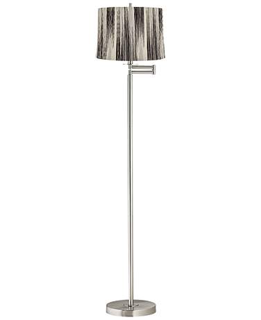 Druckman 60 1/2"H Nickel with Black Stripe Shade Swing Arm Floor Lamp
