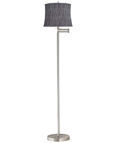 Druckman 60 1/2"H Nickel with Kensing Gray Shade Swing Arm Floor Lamp