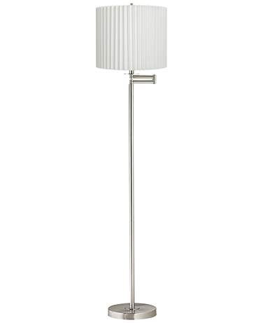 Druckman 60 1/2"H Nickel with White Pleated Shade Swing Arm Floor Lamp