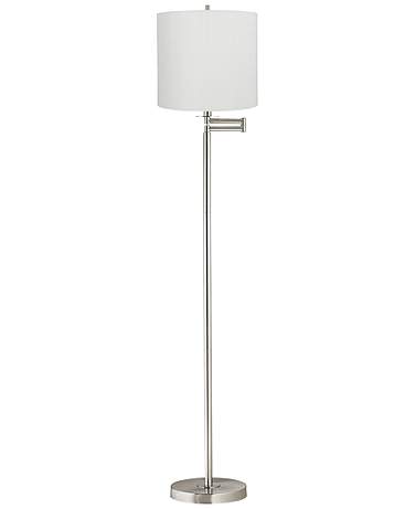Druckman 60 1/2"H Nickel with White Stripe Shade Swing Arm Floor Lamp