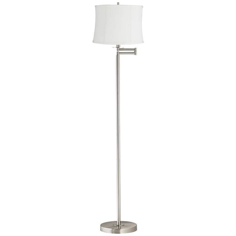 Image 1 Druckman 60 1/2"H Brushed Nickel Barr White Shade Swing Arm Floor Lamp