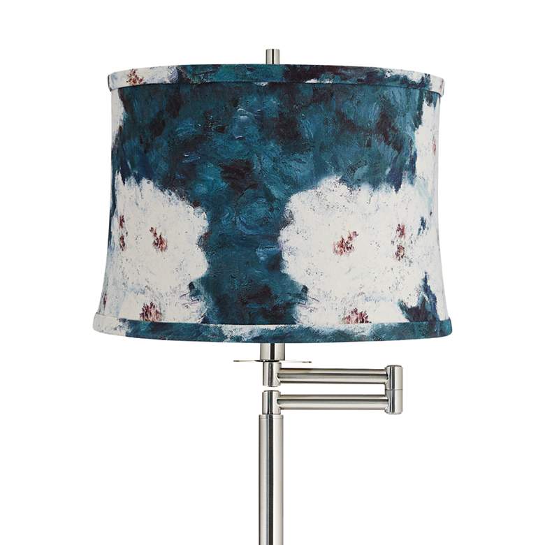 Image 2 Druckman 60 1/2"H Brushed Nickel Blue White Shade Swing Arm Floor Lamp more views
