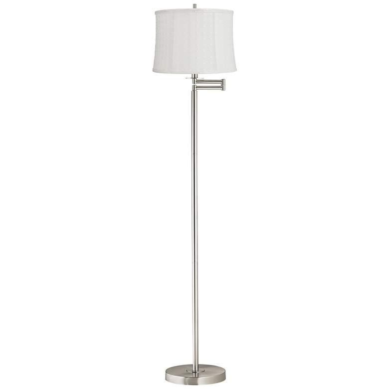 Image 1 Druckman 60 1/2"H Brushed Nickel White Dot Shade Swing Arm Floor Lamp