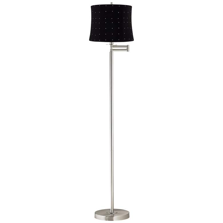 Image 1 Druckman 60 1/2"H Brushed Nickel with Black Shade Swing Arm Floor Lamp