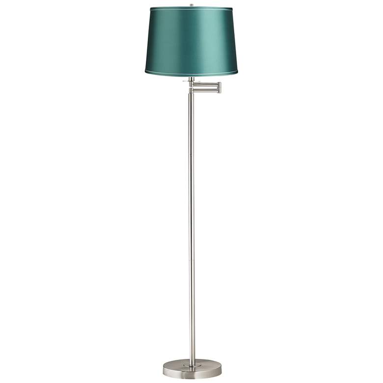 Image 1 Druckman 60 1/2"H Brushed Nickel with Teal Shade Swing Arm Floor Lamp