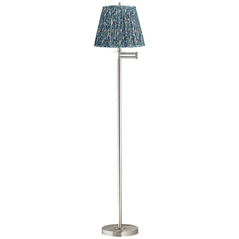Image 1 Druckman 60 1/2"H Nickel Swing Arm Floor Lamp with Misha Blue Shade