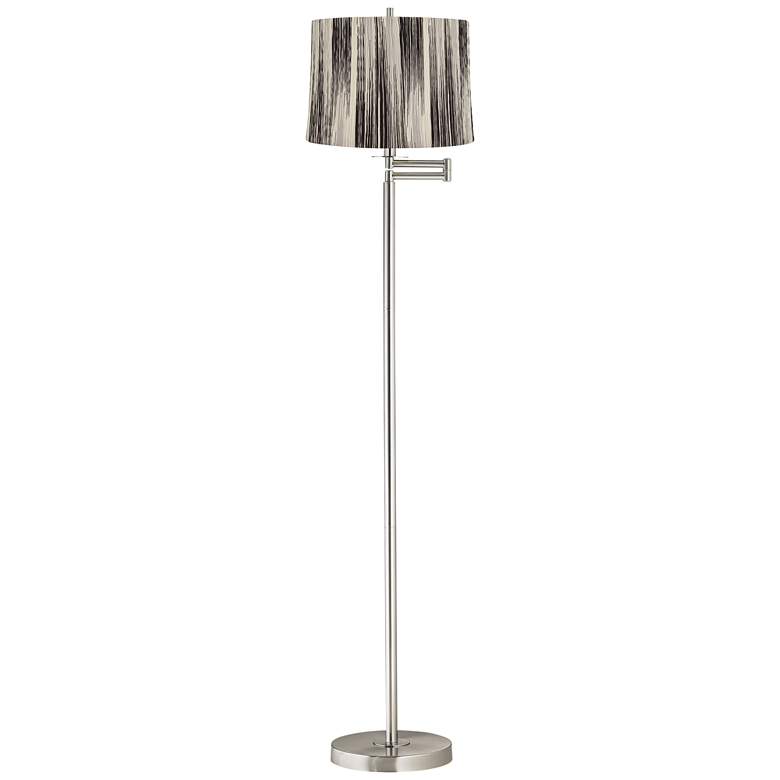 Image 1 Druckman 60 1/2"H Nickel with Black Stripe Shade Swing Arm Floor Lamp