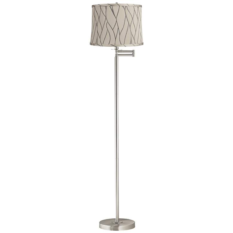Image 1 Druckman 60 1/2"H Nickel with Kinmen Gray Shade Swing Arm Floor Lamp