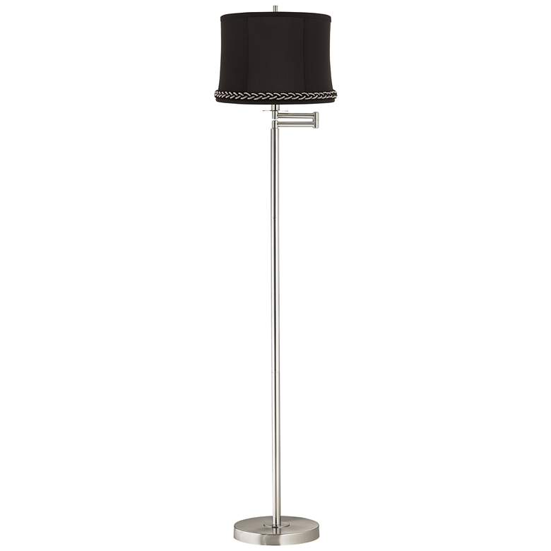 Image 1 Druckman 60 1/2"H Nickel with Massa Black Shade Swing Arm Floor Lamp