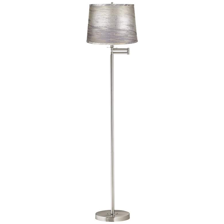 Image 1 Druckman 60 1/2"H Nickel with Silver Gold Shade Swing Arm Floor Lamp