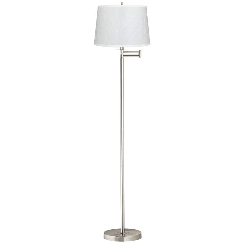 Image 1 Druckman 60 1/2"H Nickel with White Fibril Shade Swing Arm Floor Lamp