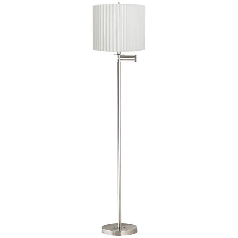 Image 1 Druckman 60 1/2"H Nickel with White Pleated Shade Swing Arm Floor Lamp