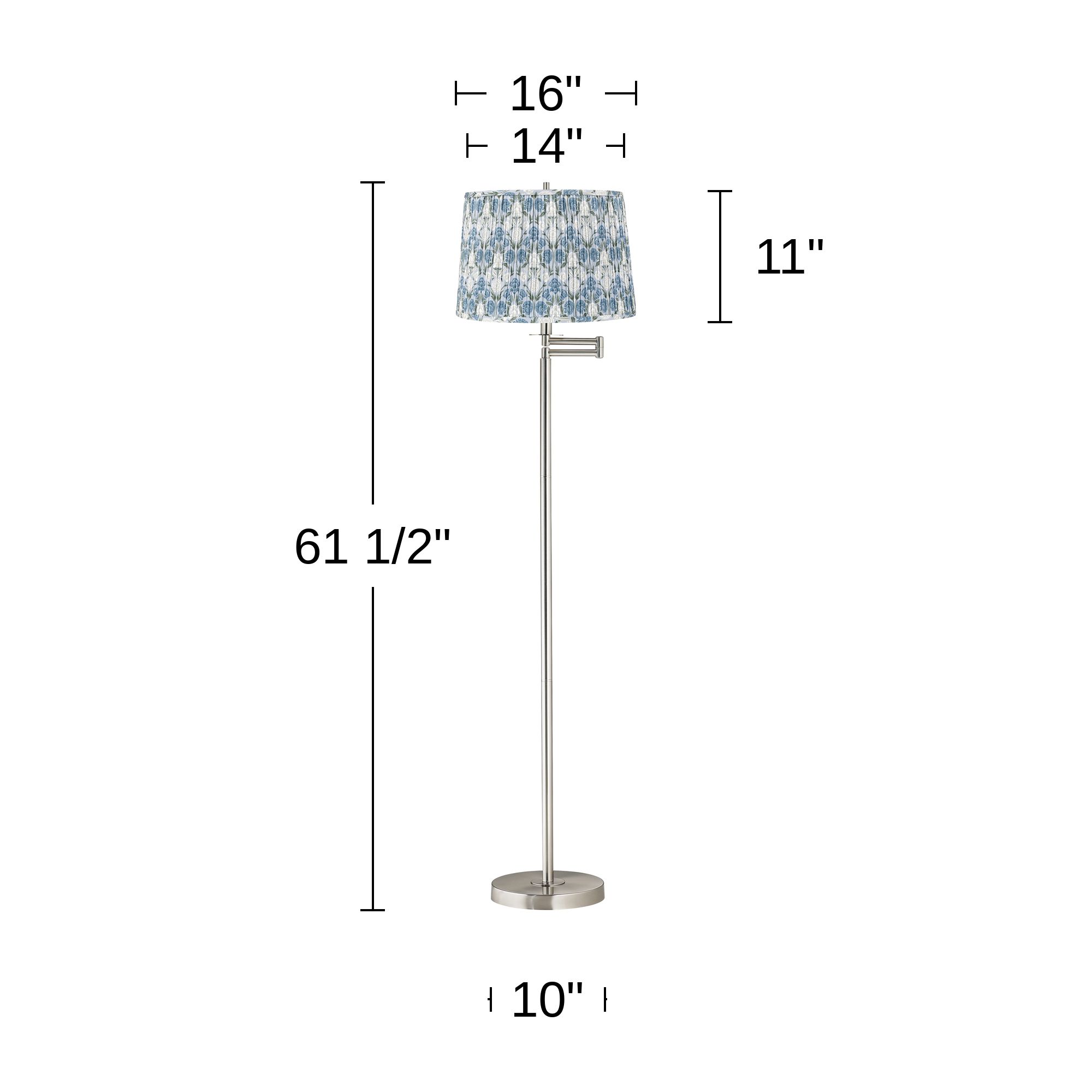 Image 5 Druckman Brushed Nickel Swing Arm Floor Lamp w/ Cobalt and Green Shade more views