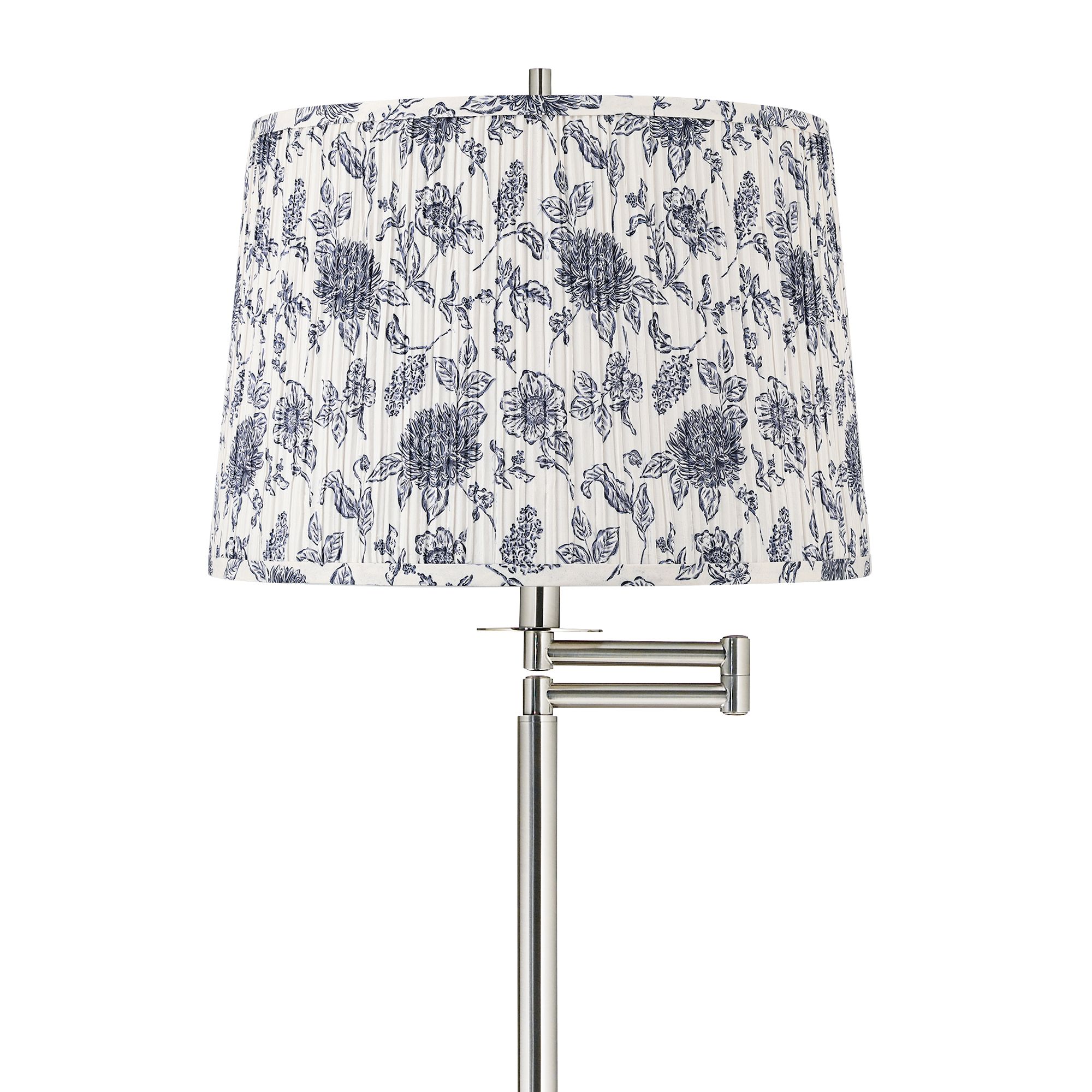 Image 2 Druckman Brushed Nickel Swing Arm Floor Lamp w/ Cobalt and White Shade more views