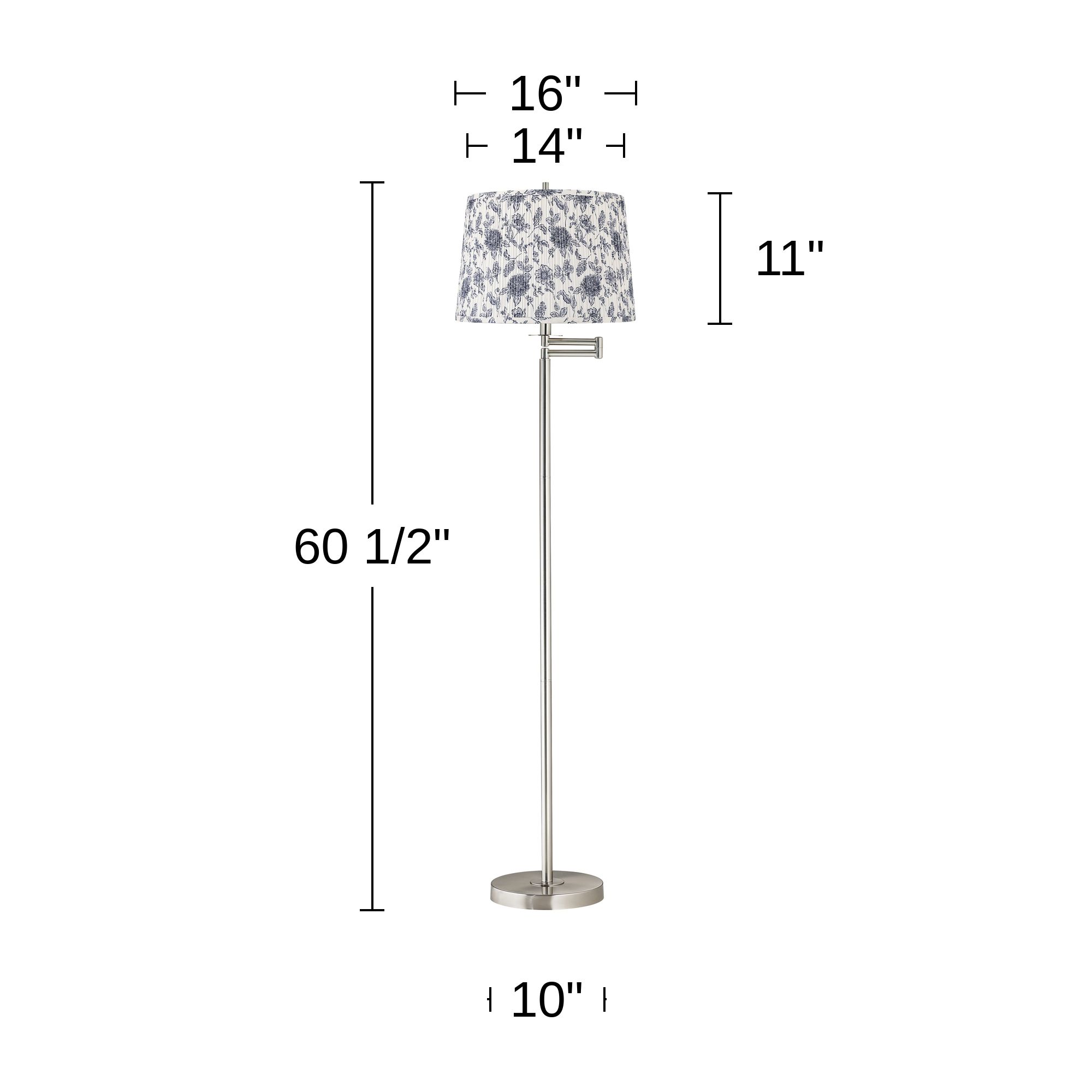 Image 5 Druckman Brushed Nickel Swing Arm Floor Lamp w/ Cobalt and White Shade more views