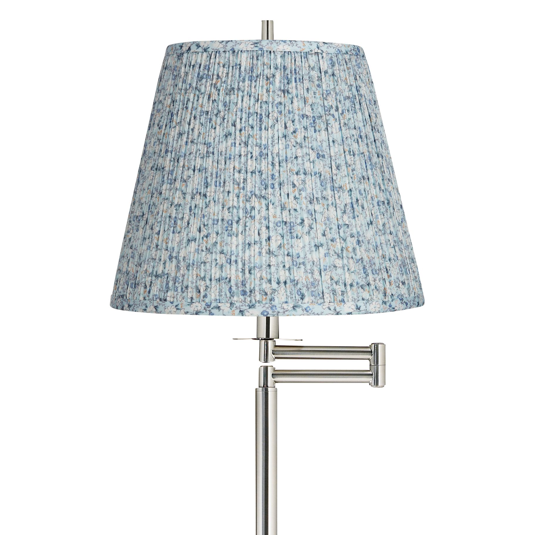 Image 2 Druckman Brushed Nickel Swing Arm Floor Lamp with Blue and White Shade more views