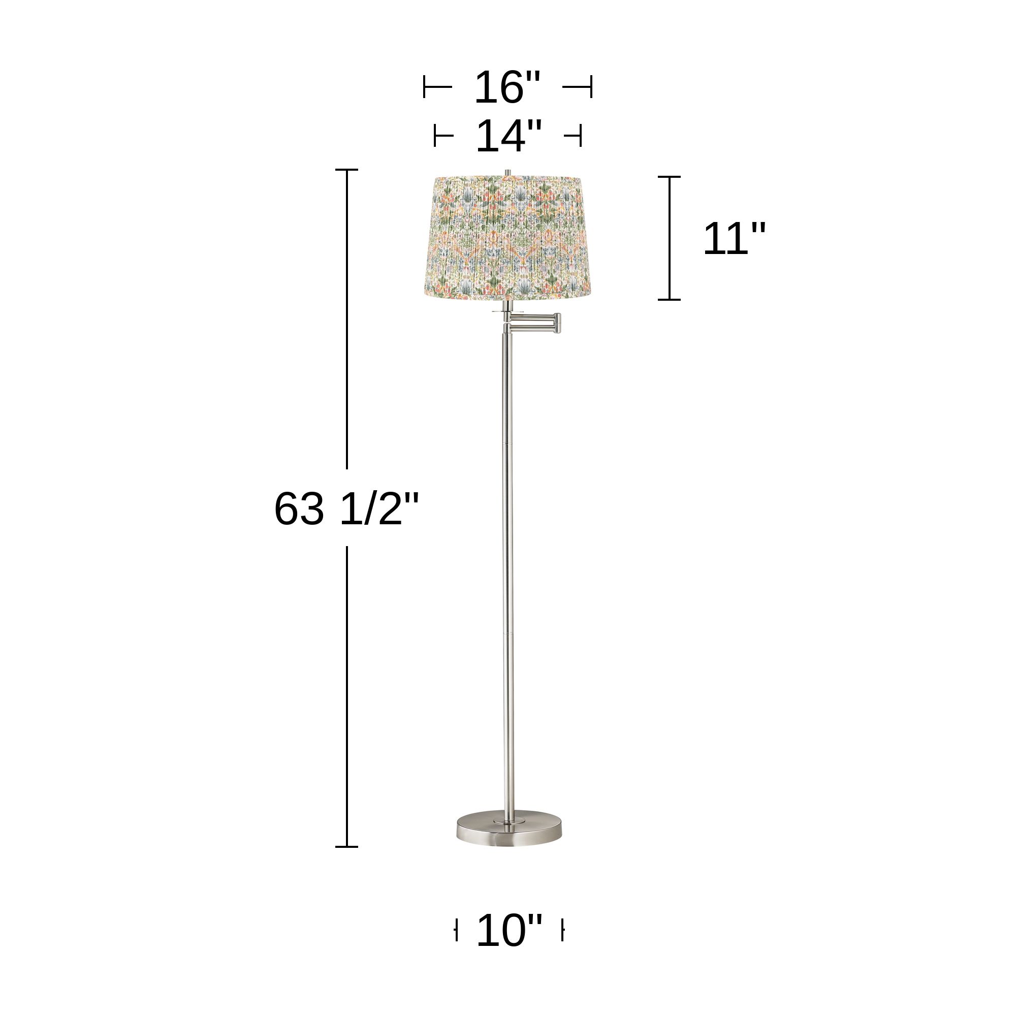 Image 5 Druckman Brushed Nickel Swing Arm Floor Lamp with Multi-Color Shade more views