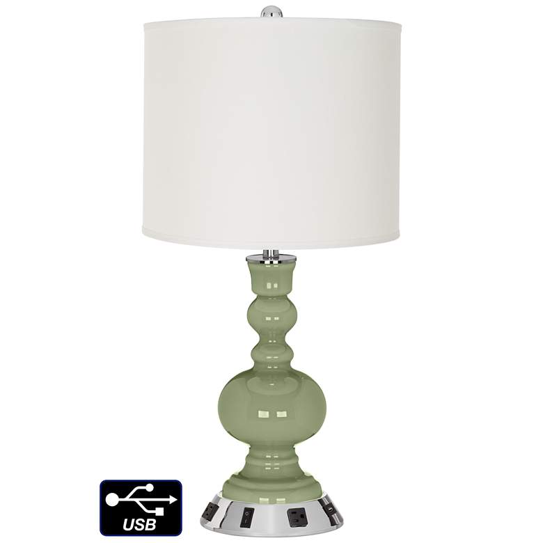 Image 1 Drum Apothecary Lamp - Outlets and USB in Majolica Green