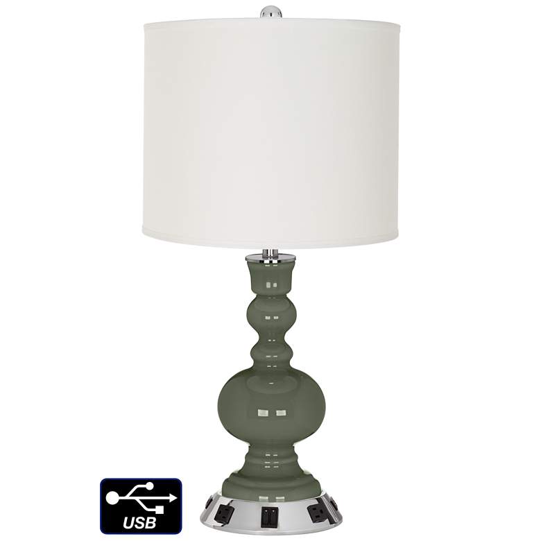 Image 1 Drum Apothecary Lamp - Outlets and USBs in Deep Lichen Green