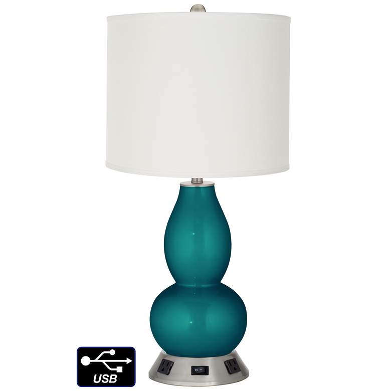 Image 1 Drum Gourd Lamp - Outlets and USB in Magic Blue Metallic