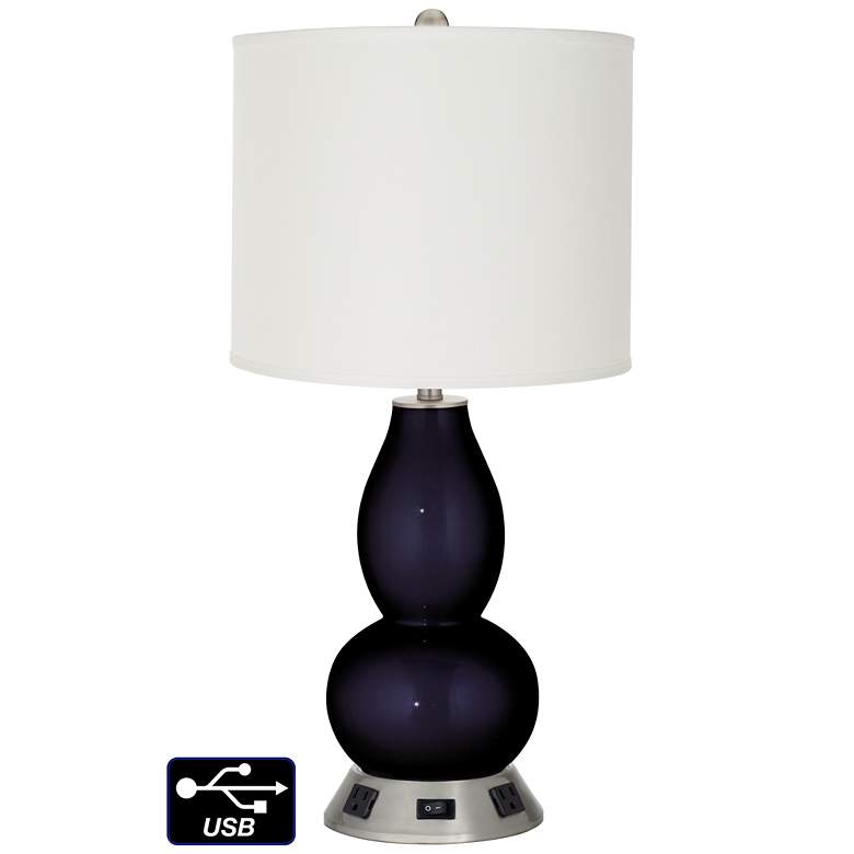 Image 1 Drum Gourd Lamp - Outlets and USB in Midnight Blue Metallic