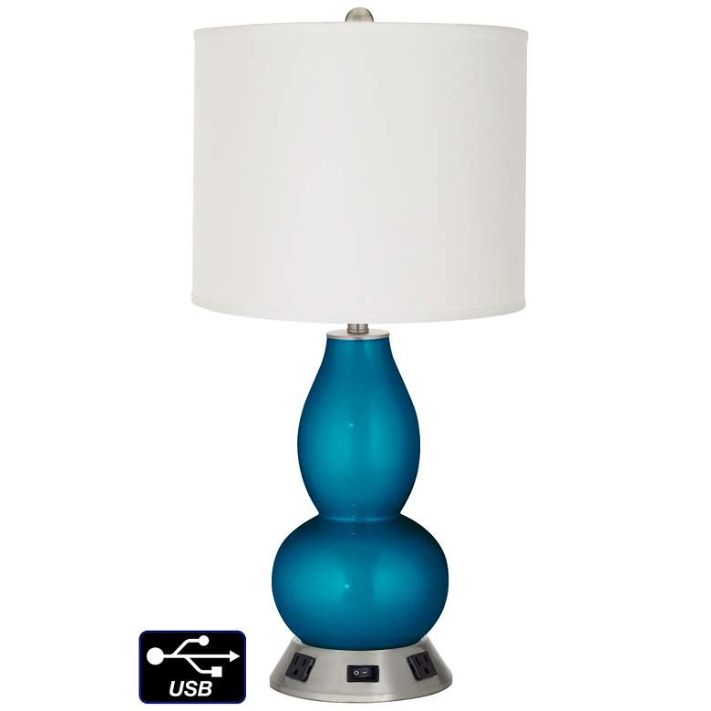 Image 1 Drum Gourd Lamp - Outlets and USB in Turquoise Metallic