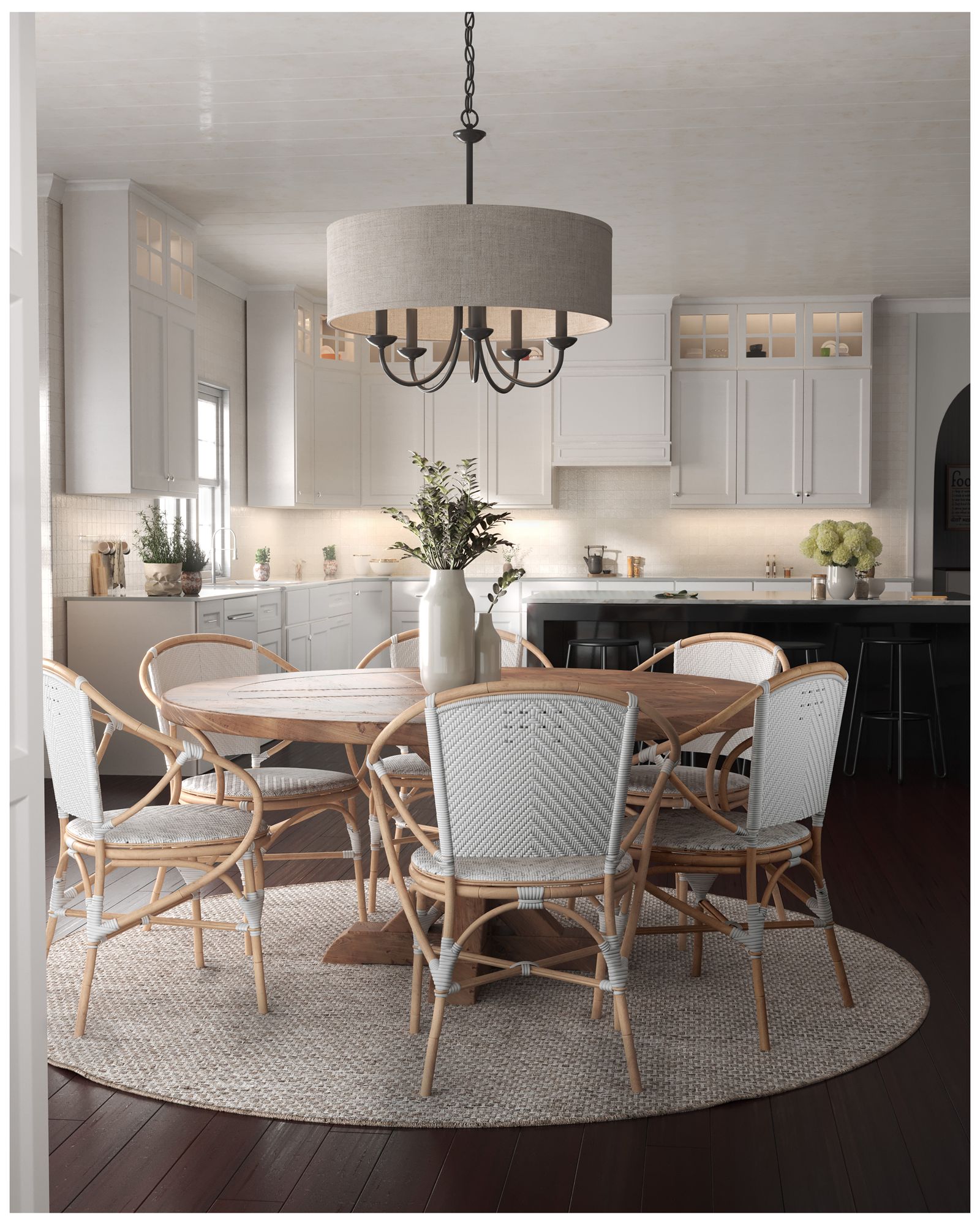 Thumbnail2 of Drum Shade Collection Five-Light Harvest Linen Shade Chandelier Light more views