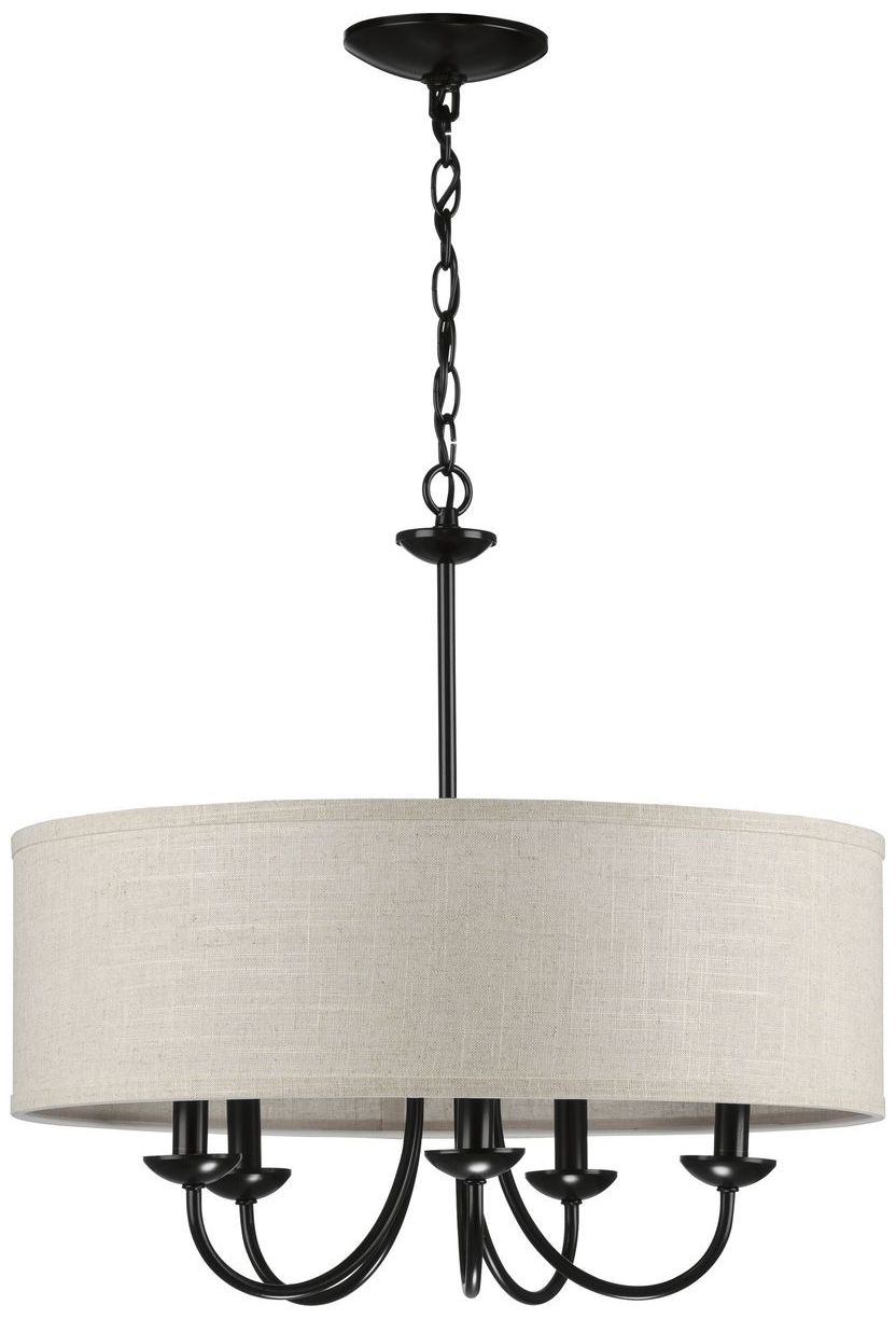 Thumbnail3 of Drum Shade Collection Five-Light Harvest Linen Shade Chandelier Light more views