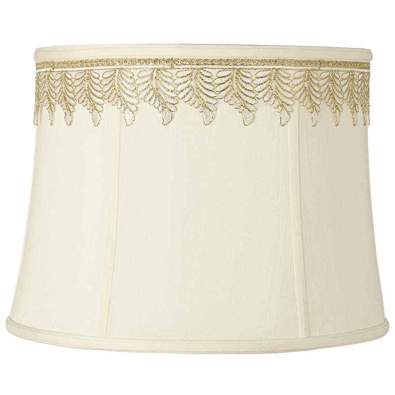 Image 1 Drum Shade with Embroidered Leaf Trim 14x16x12 (Spider)