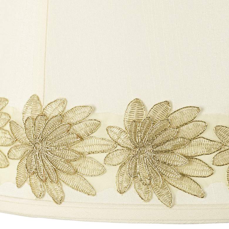 Image 2 Drum Shade with Gold Flower Trim 14x16x12 (Spider) more views