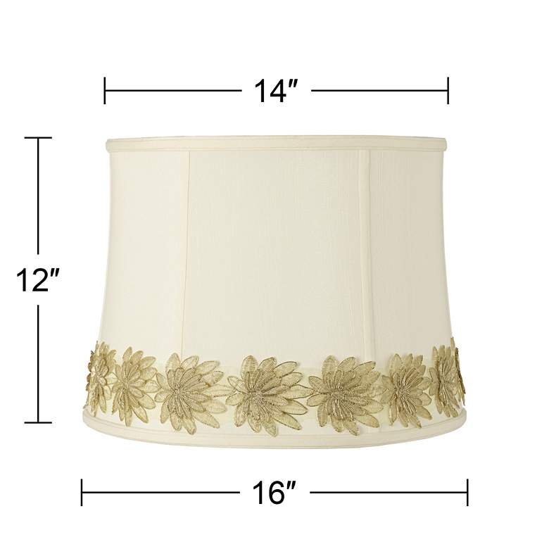 Image 3 Drum Shade with Gold Flower Trim 14x16x12 (Spider) more views