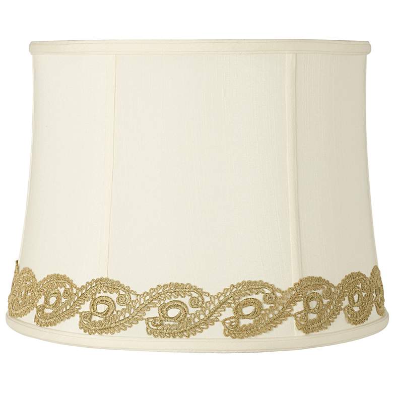 Image 1 Drum Shade with Gold Vine Lace Trim 14x16x12 (Spider)