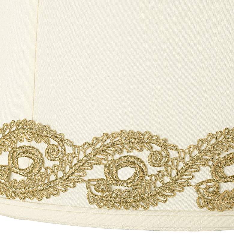 Image 2 Drum Shade with Gold Vine Lace Trim 14x16x12 (Spider) more views