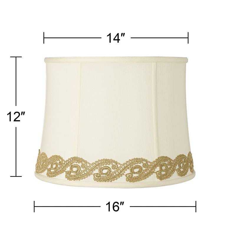 Image 3 Drum Shade with Gold Vine Lace Trim 14x16x12 (Spider) more views
