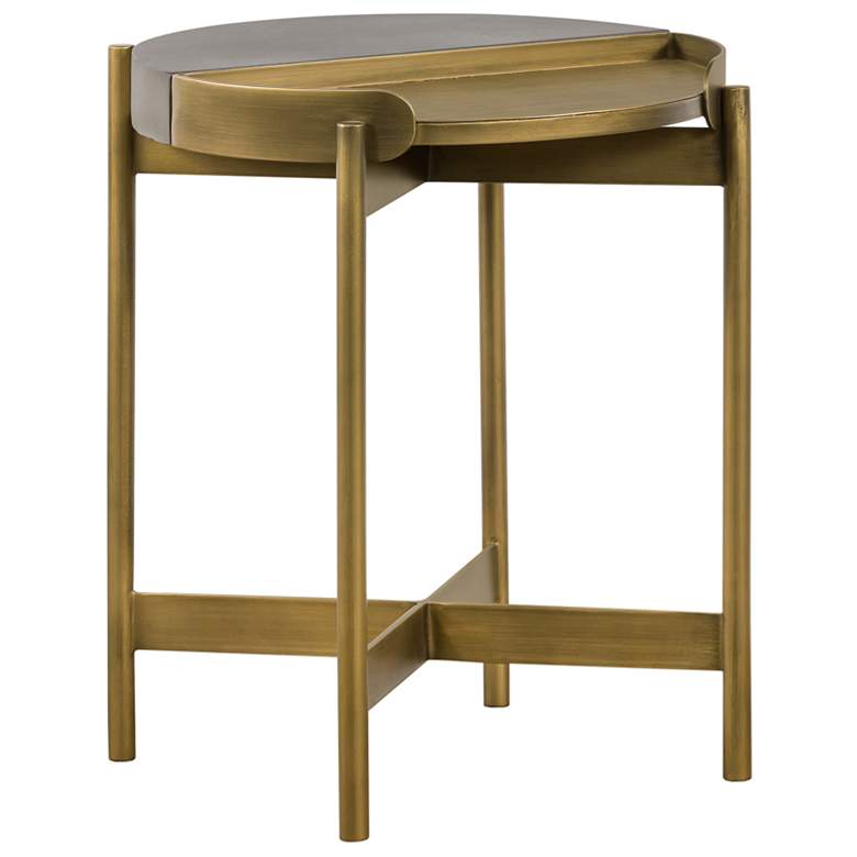 Image 1 Dua End Table in Gray Concrete and Antique Brass
