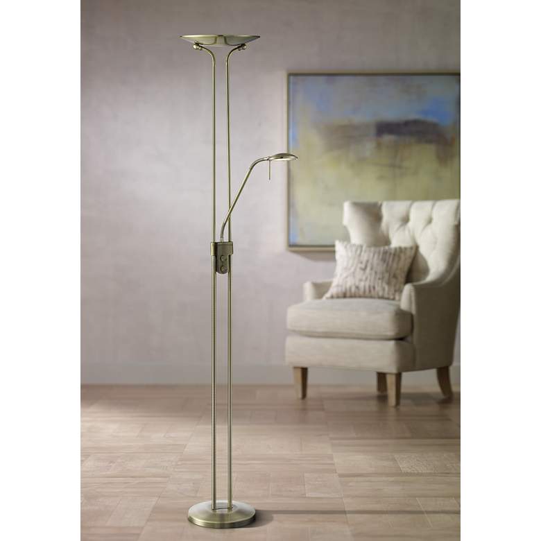 Image 1 Duality IV Antique Brass LED Torchiere Lamp w/ Reading Light