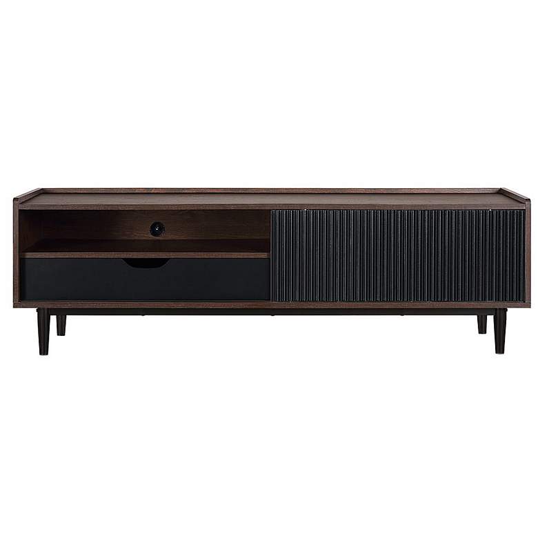 Image 1 Duane 59.25 Modern Ribbed TV Stand in Dark Brown and Black
