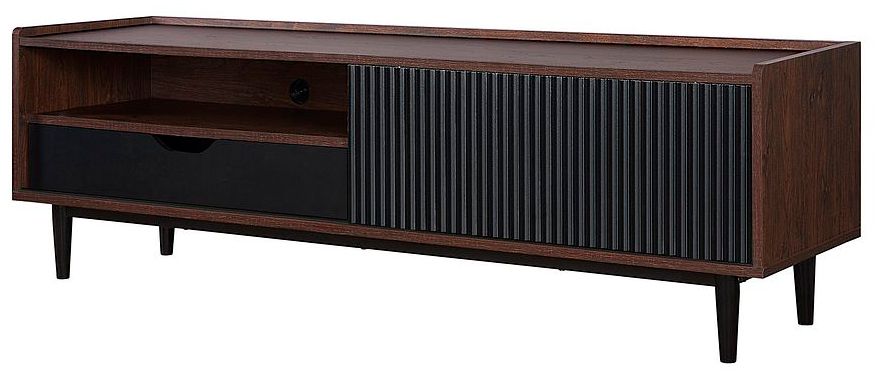 Image 4 Duane 59.25 Modern Ribbed TV Stand in Dark Brown and Black more views