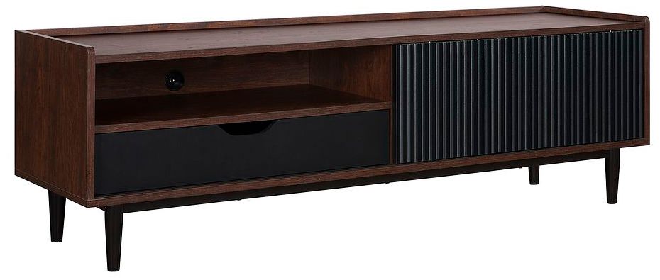 Image 6 Duane 59.25 Modern Ribbed TV Stand in Dark Brown and Black more views