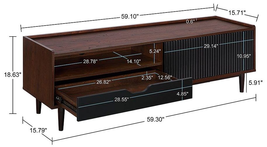 Duane 59.25 Modern Ribbed TV Stand in Dark Brown and Black