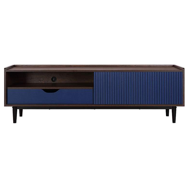 Image 1 Duane 59.25 Modern Ribbed TV Stand in Dark Brown and Navy Blue