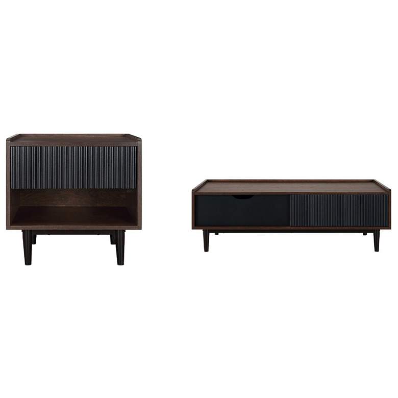 Image 1 Duane Modern Ribbed Nightstand and Coffee Table in Dark Brown and Black