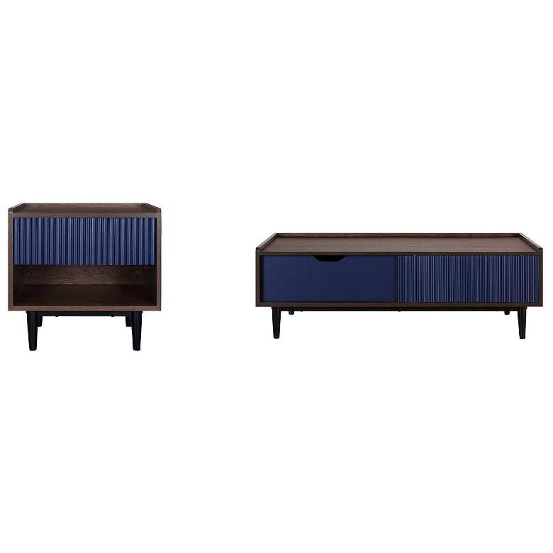 Image 1 Duane Modern Ribbed Nightstand and Coffee Table in Dark Brown and Navy Blue
