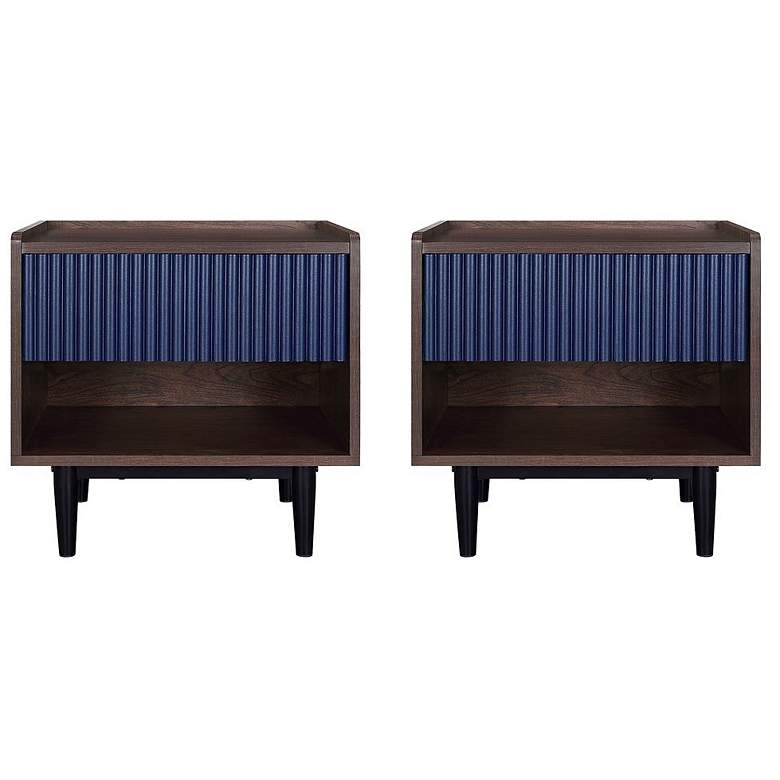 Image 1 Duane Nightstand in Dark Brown and Navy Blue - Set of 2