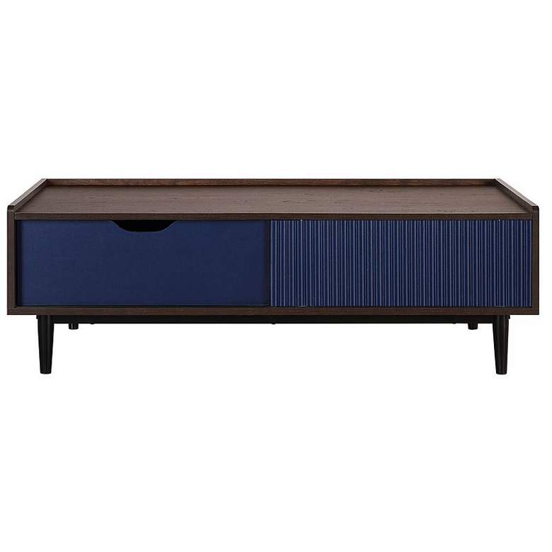 Image 1 Duane Ribbed Coffee Table with Drawer and Shelf Dark Brown and Navy Blue
