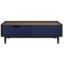 Duane Ribbed Coffee Table with Drawer and Shelf Dark Brown and Navy Blue